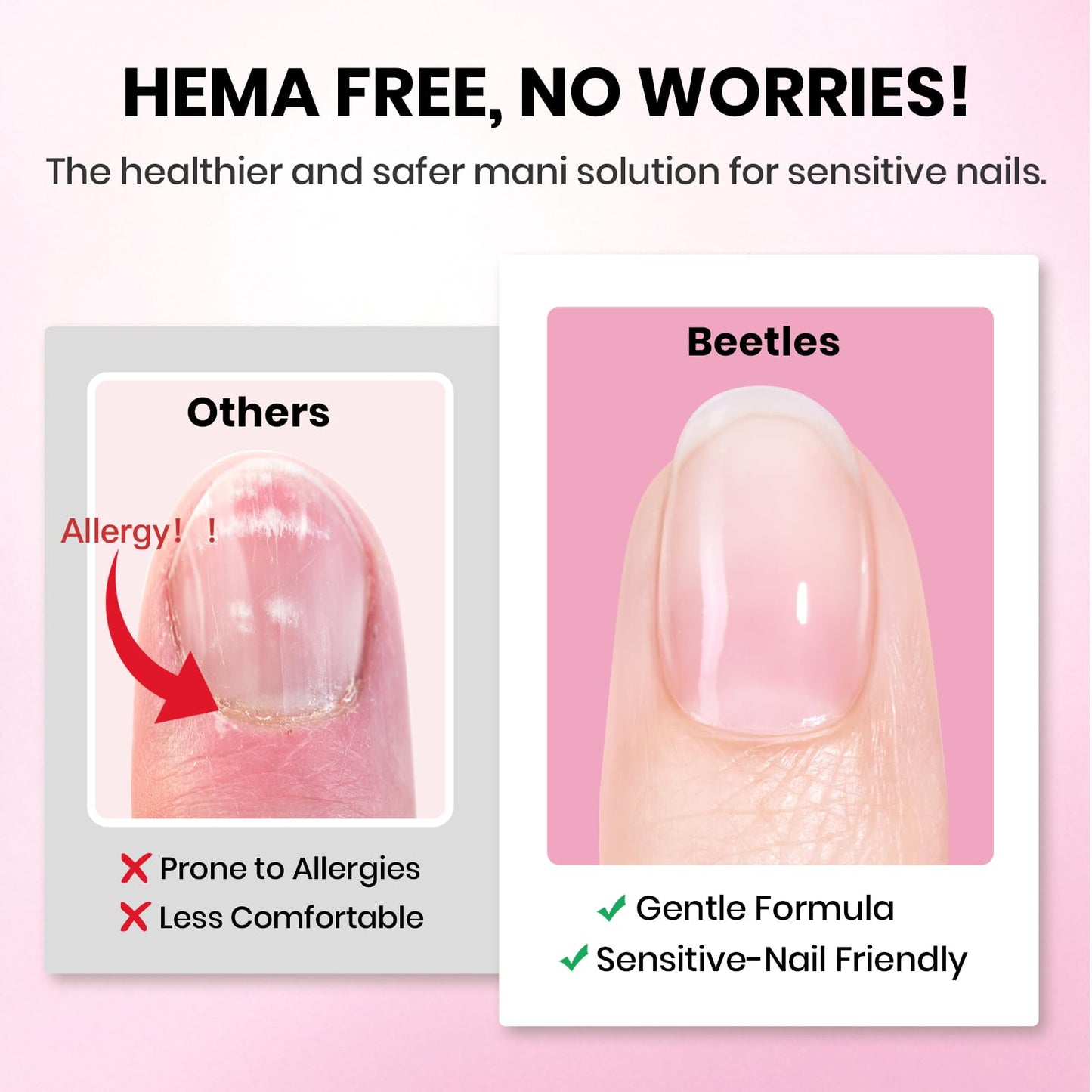 Beetles Gel Nail Kit Etch-X, Medium Coffin, 288pcs 12 Sizes Nail tips, 3Pcs 15ml HEMA-Free Nail Glue Top Coat & Base Gel Set, for Acrylic Press On Nail, Long Lasting Extension DIY Set at Home