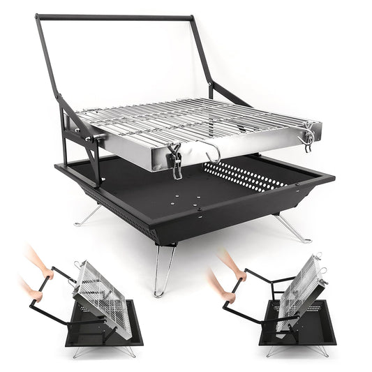 BiggerFire 360° Rotating Charcoal Grills,Stainless Steel Flipping Barbecue Grill for Camping BBQ Picnics Beach Party Cooking Outdoor Garden Yard