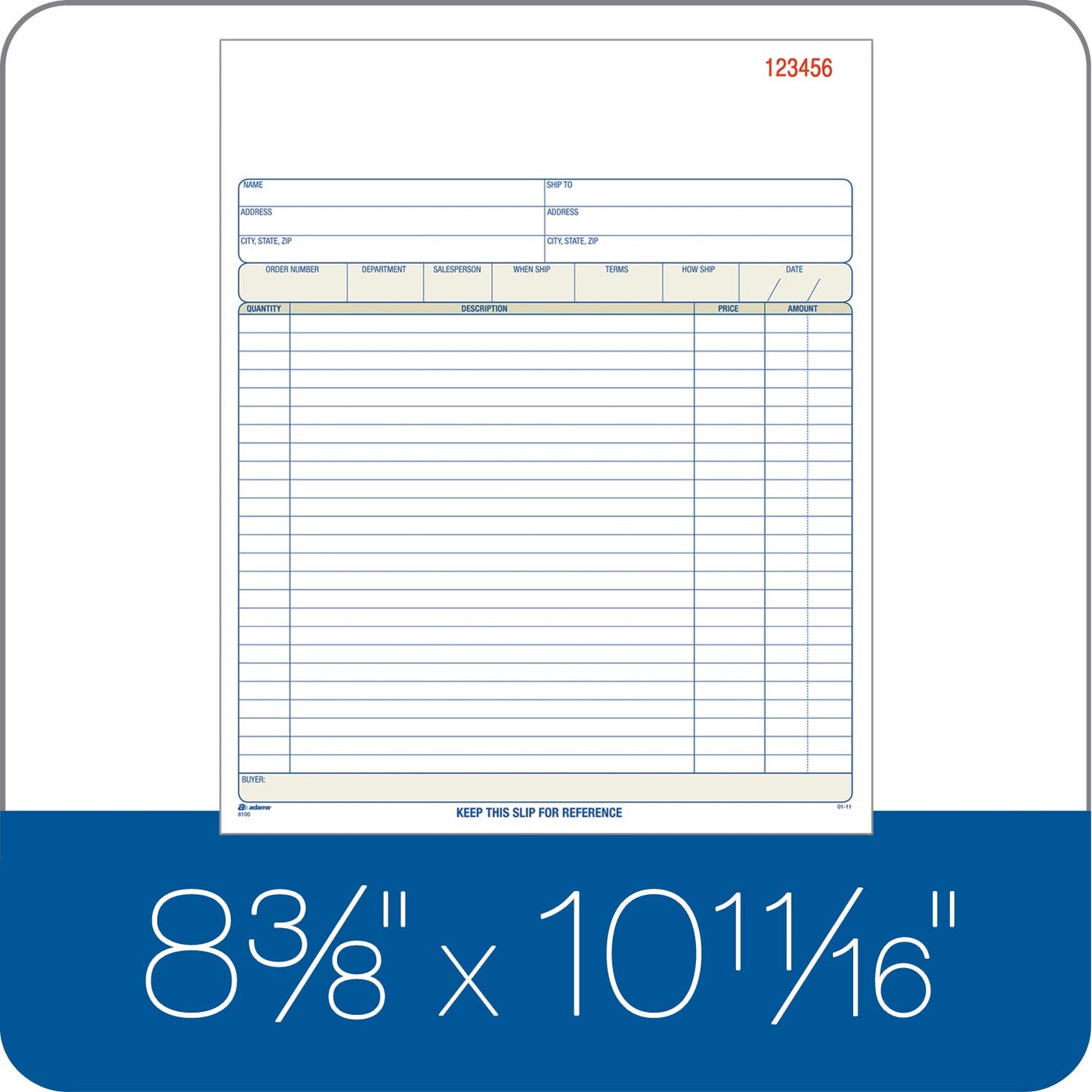 Adams Order Book, Carbonless, White/Canary/Pink, 3-Part, 8-3/8 x 10-11/16 Inches, 50 Sets (TC8100)