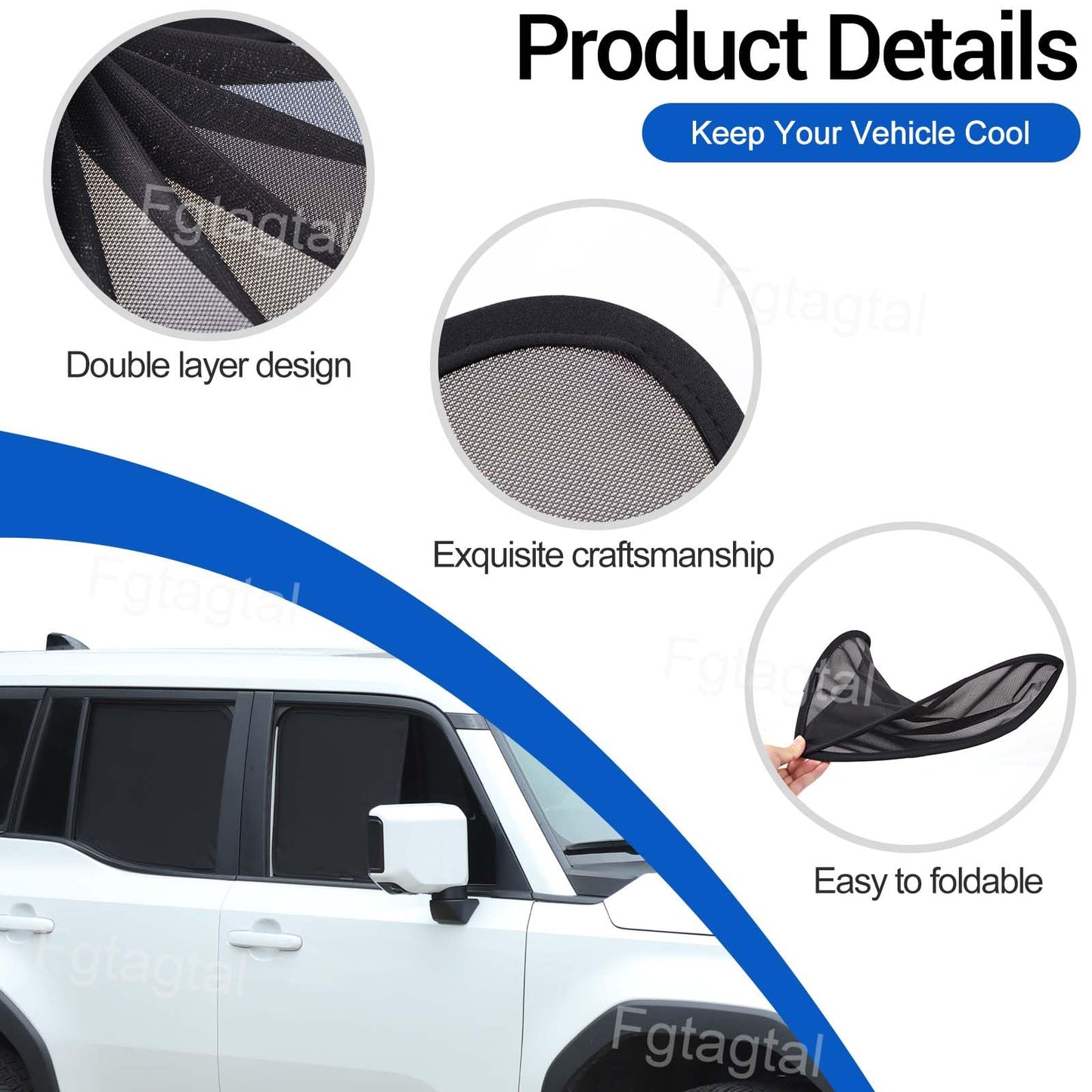 Car Window Shades Fit for Toyota Land Cruiser 250 Prado J250 LC250 2024 2025, Front Rear Side Window Screens Mesh Window Sun Shade Glare Shield and UV Rays Protection and Keeps Vehicle Cool, 10PCS