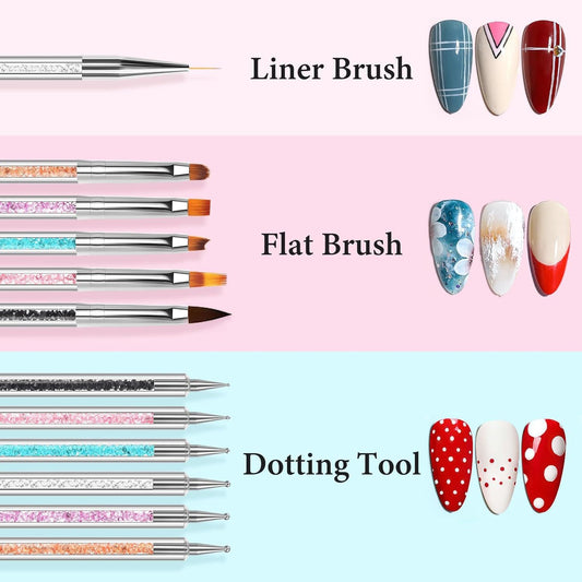 DAIXIANGER Nail Art Brush & Crystal Cup Set, 6Pcs Double-Ended Nail Brushes with 4Pcs Glass Dappen Dishes, Manicure Tools for Acrylic Liquid, Powder & Gel Polish Application-Red