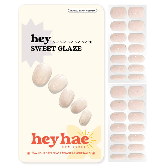 Heyhae Semi Cured Gel Nail Strips | No LED Lamp Needed | Summer, Solid, Yellow | Easy Apply & Remove, Salon Quality | Includes 28 Strips, 1 Prep Pads, Nail File & Wooden Stick - Hey, Sweet Glaze