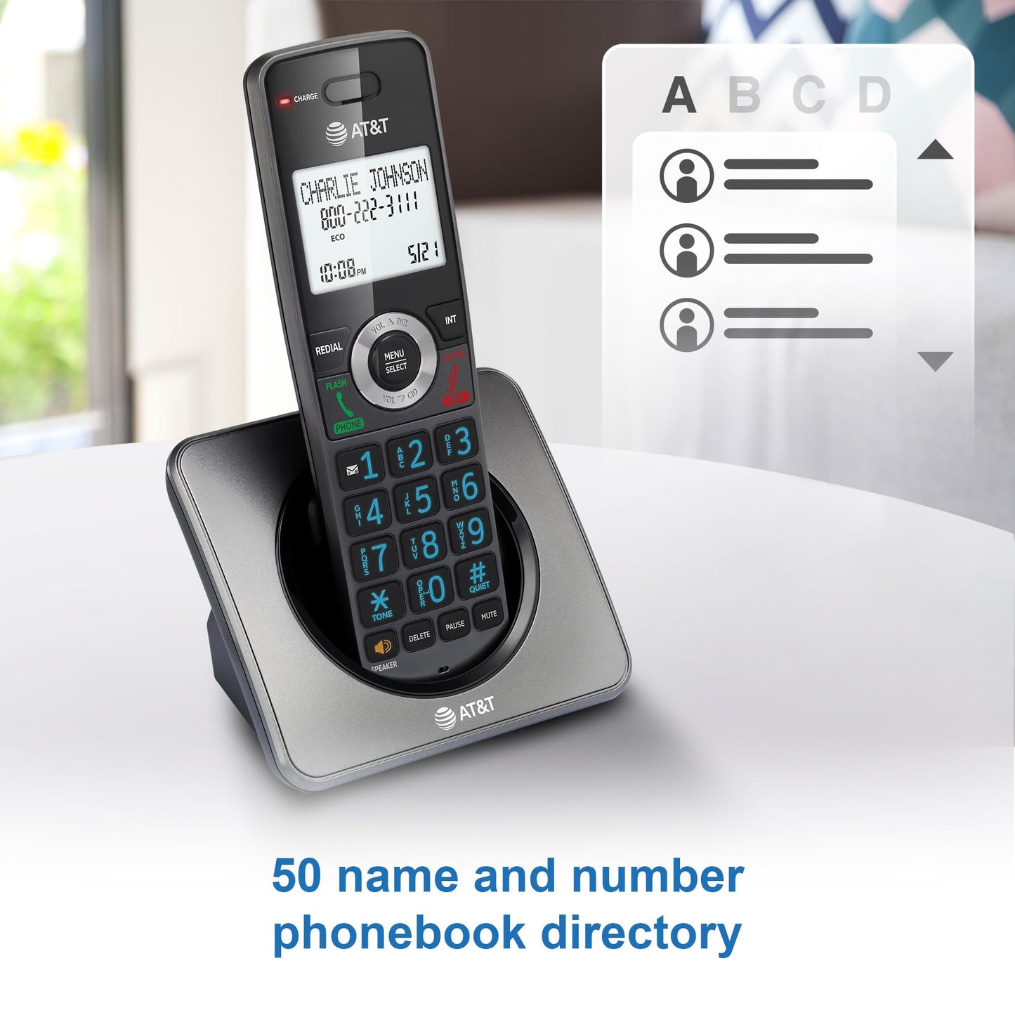 AT&T GL2101-2 DECT 6.0 2-Handset Cordless Phone with Call Block & Caller ID - Full-Duplex Speakerphone, 2" White Backlit Display, Lighted Keypad, Graphite & Black
