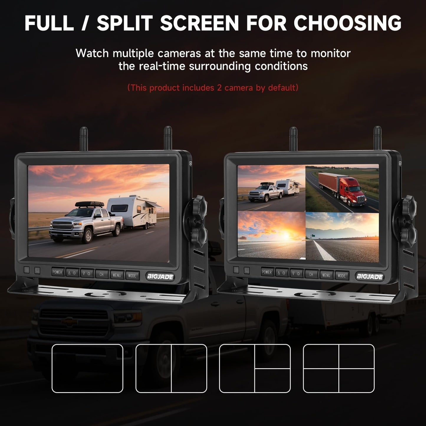 Wireless Backup Camera - Rv Backup Camera with HD 7" Monitor - Dual Back Up Camera Systems for Truck - IP69 Waterproof Rv Camera with DVR, Night Vision for Rv, Truck, Trailer and Camper