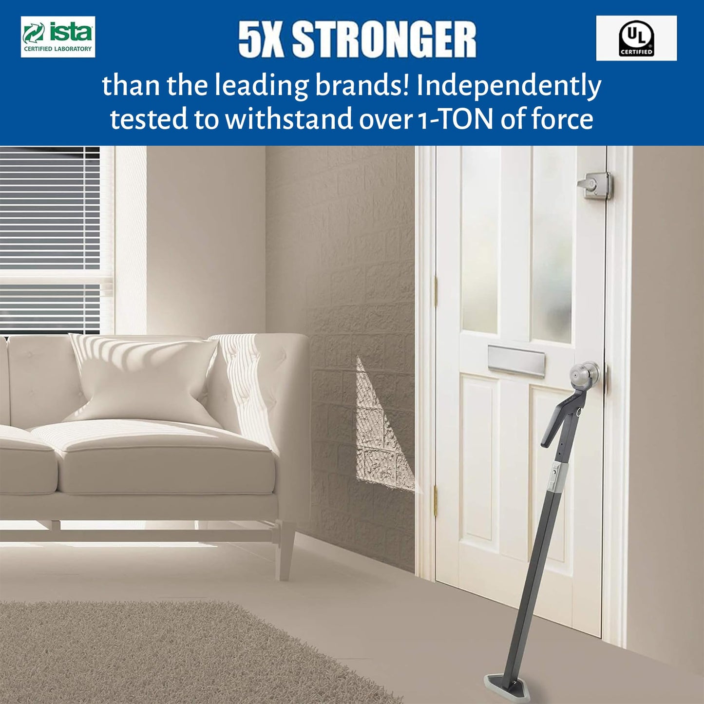 Securadoor Super Heavy Duty Metal Door Stoppers Bar with 3000+lbs Strength Adjustable Door Security Bar for Home Security Residential, Commercial Use Protect Against Forced Entry. Strong Door Jammer