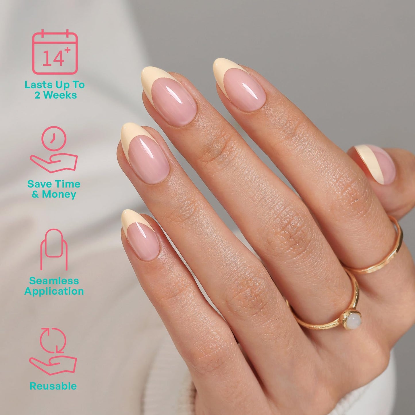 Butter Yellow French Tip Press on Nails - GJZEZ Soft Gel Spring Fall Short Almond Glue on Nails, Long Lasting Salon Perfect Handmade Cute Fake Nail Press Ons | 16 Sizes - 32 Reusable Nail, Buttermilk