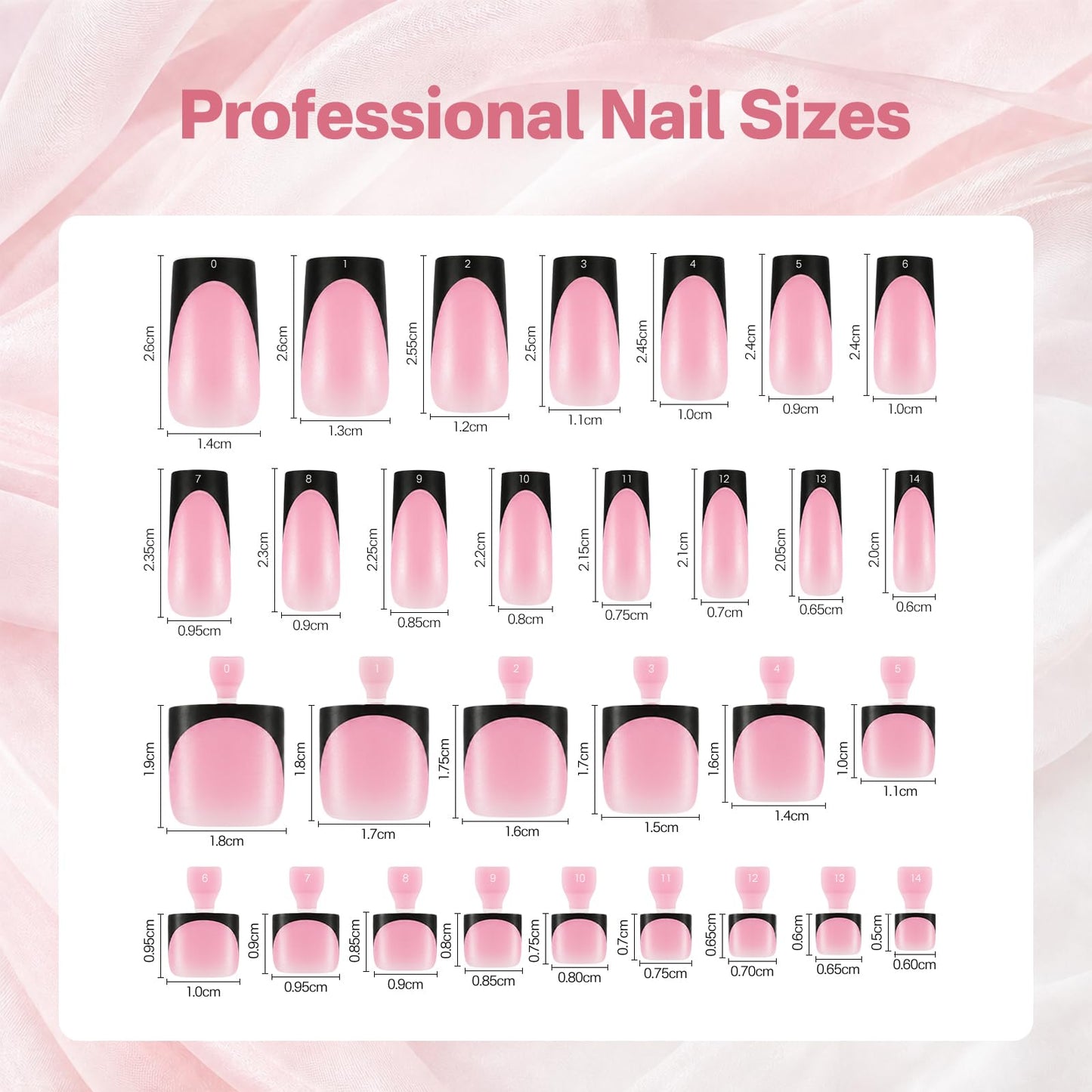 SIUSIO 60Pcs Black French Tip Press on Nails Toenails Set, Medium Square Pink French Fake Nail Short False Acrylic Toe Nail Press ons Full Cover Salon Nail Art French Manicure Kit for Women
