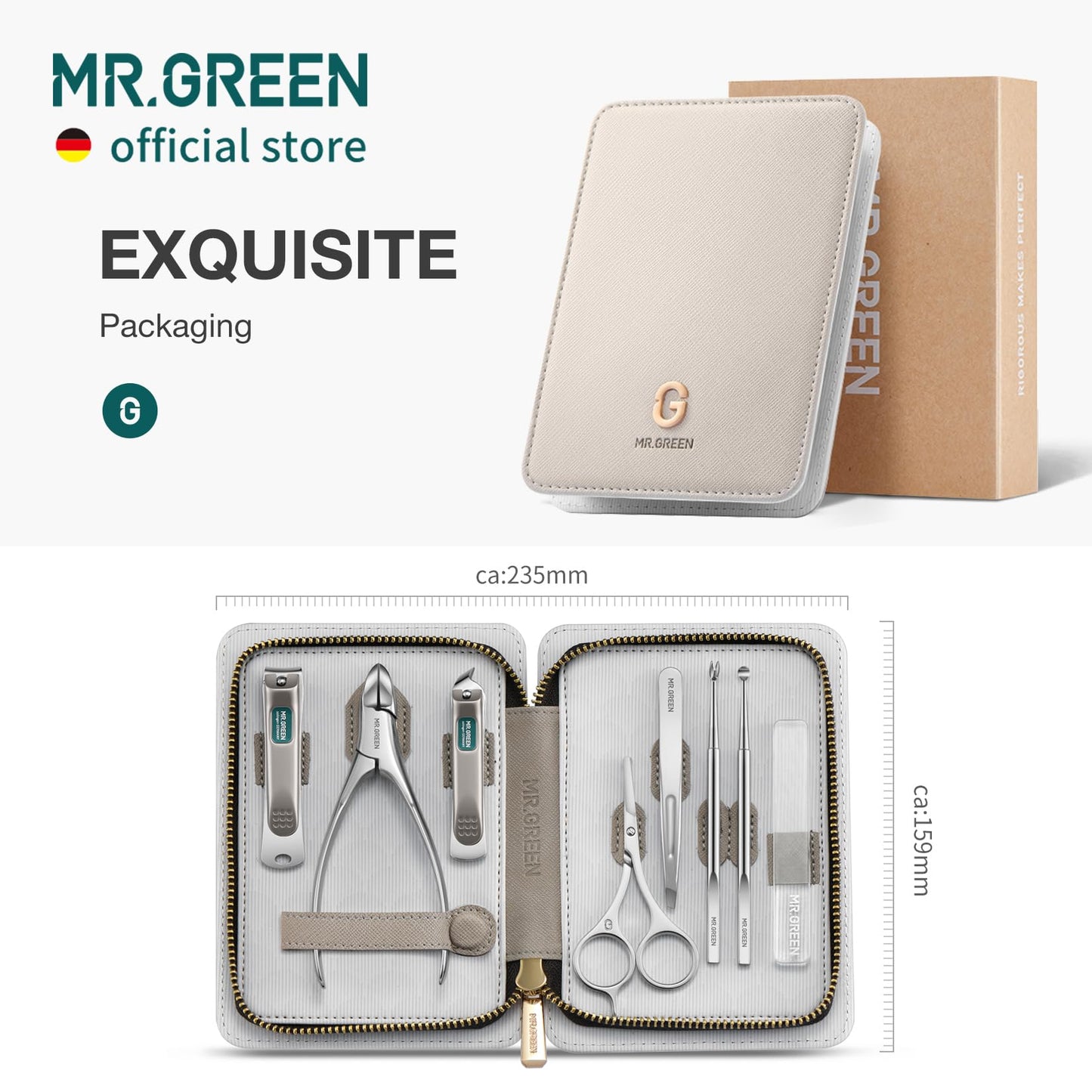 MR.GREEN Fashion Imprint Manicure Sets Professional Nail Clipper Set Personal Care Tool Kits Nial Cutter Gift With Leather Case (Beige(8Pcs Set))
