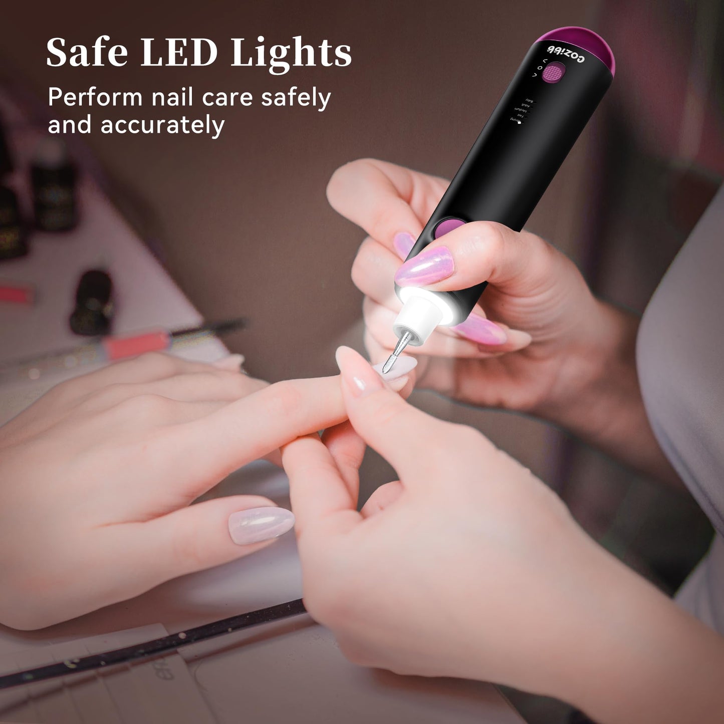 Electric Nail Drill, 8-in-1 Cordless Electric Nail File with LED Light, 5 Speeds Rechargeable Manicure and Pedicure Kit Hand Foot Care Tool for Nail Grinder Trim Polish for Women Baby