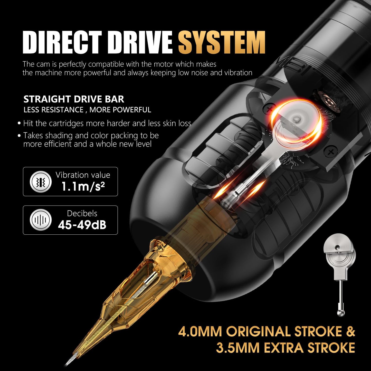 Ambition Zetton Pro Tattoo Gun Rotary Tattoo Pen Machine Wireless 2400mAh Battery with Large-screen Display Brushless Motor Straight Drive Bar 42mm Grip Tattoo Supply for Professional Artists