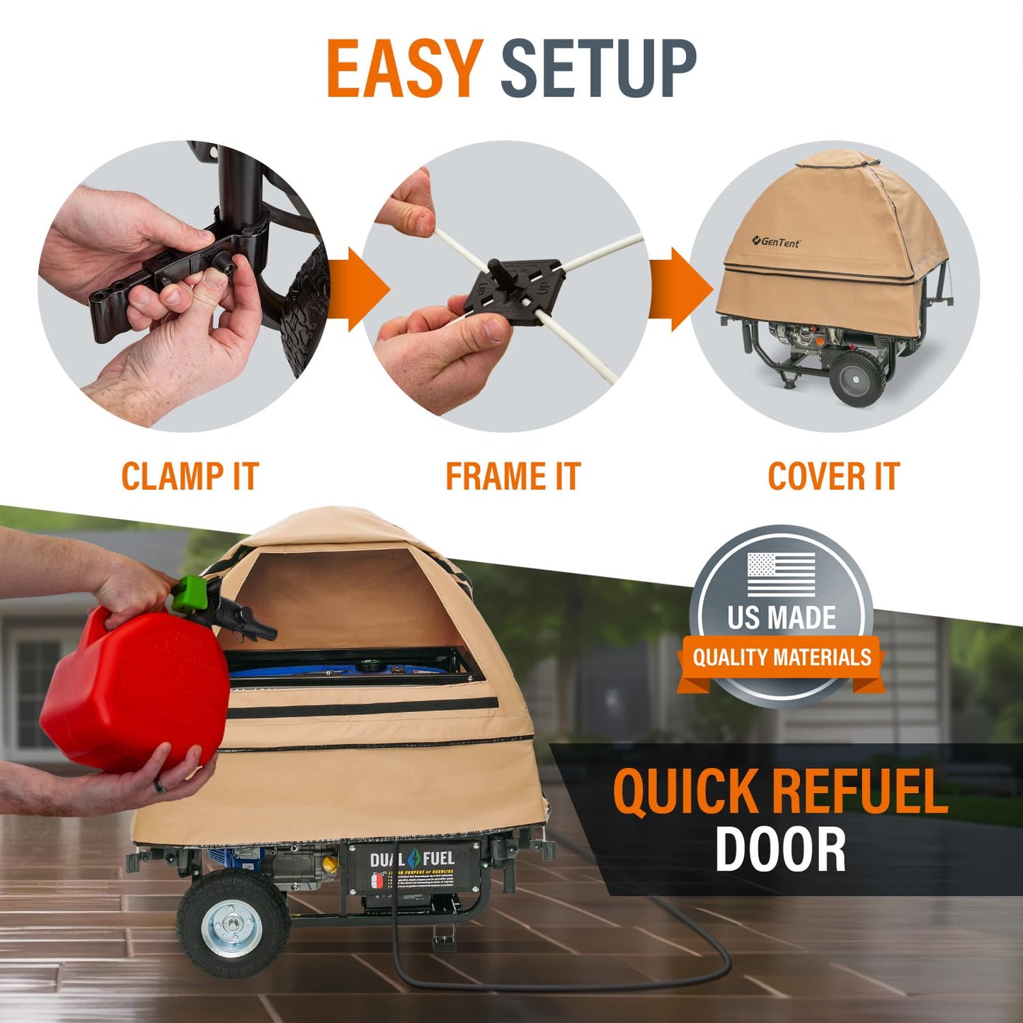 GenTent Open Frame Generator Tent with Universal Clamp System - Waterproof and NFPA Flame Retardant Running Cover - for Operating Open Frame Generators in Wet Weather (Beige, Original - Standard)