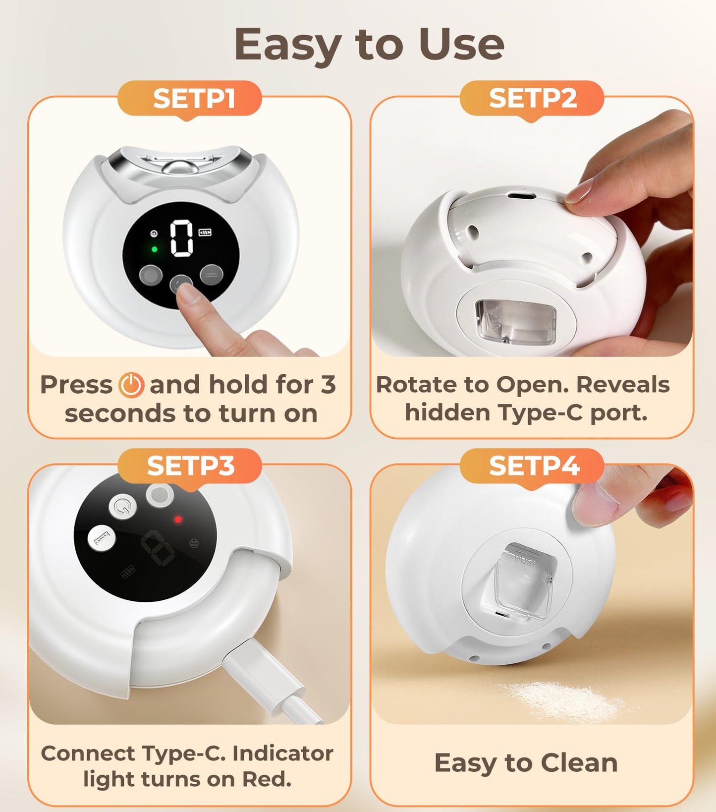 Electric Nail Clippers for All Ages, Rechargeable Safety Grinder, Pinch-Free Auto Trimmer with Debris Catcher, 3-Speeds Nail File and Polisher with LED Light, Quiet Care for Baby, Seniors and Adults
