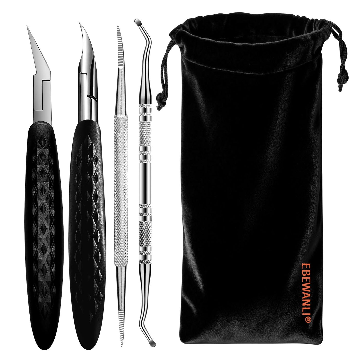 EBEWANLI Ingrown Toenail Clippers Kit - Heavy Duty Toe Nail Clipper for Ingrown Toenails and Thick Nails, Stainless Steel Nipper with Non-Slip Rubber Handle, with Lifter & File and Travel Bag