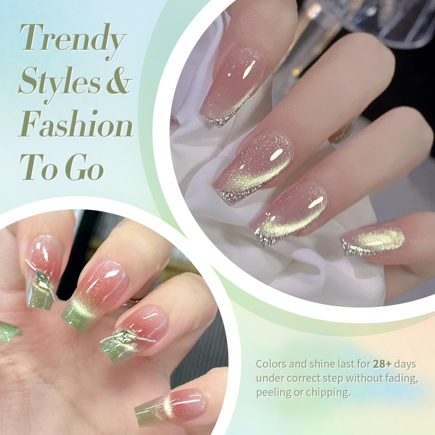 Born Pretty Cat Magnetic Eye Gel Nail Polish, Shimmer Glitter Holographic Auroas Gels Spring Summer Pink Green Blue Translucent, Gel Polish Set Manicure Salon Nails Art DIY at Home