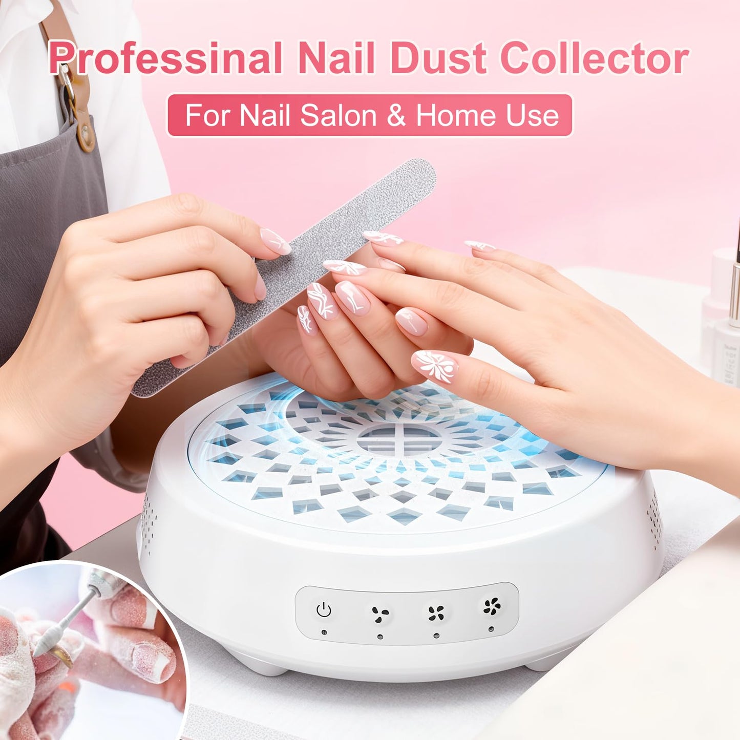 Professional Nail Dust Collector, Quiet Nail Vacuum Cleaner Machine with Reusable Filter, Powerful Suction Nail Tech Dust Fan for Acrylic Gel Nails Art Polishing, Manicure Pedicure Salon Home Use
