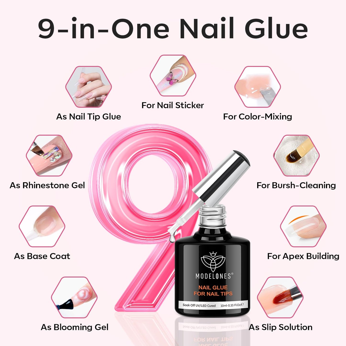 modelones X Nail Gel Kit Kit Short Square, 9-in-One Nail Glue with Portable U V Lamp 216Pcs 12Sizes Pre-Etched Press ons Fake Acrylic Extension Kit DIY Salon Gift for Women