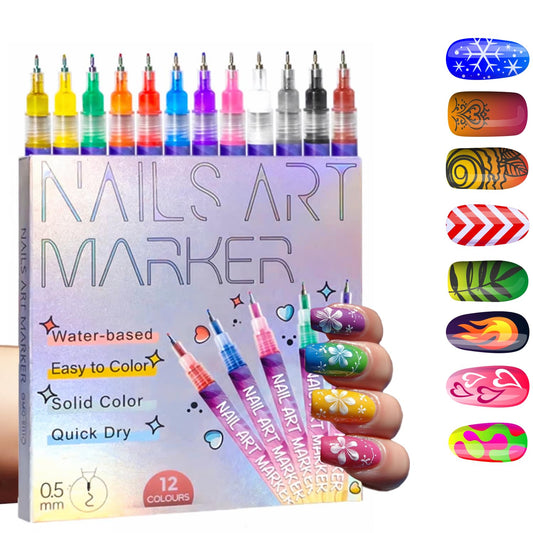 BeepWell 12-Color Nail Art Pens & Nail Art Markers Set – Fine Tip Nail Polish Pens for Painting Nails, Quick-Dry Waterproof Nail Pens for Nail Art on Gel, Acrylic & Natural Nails