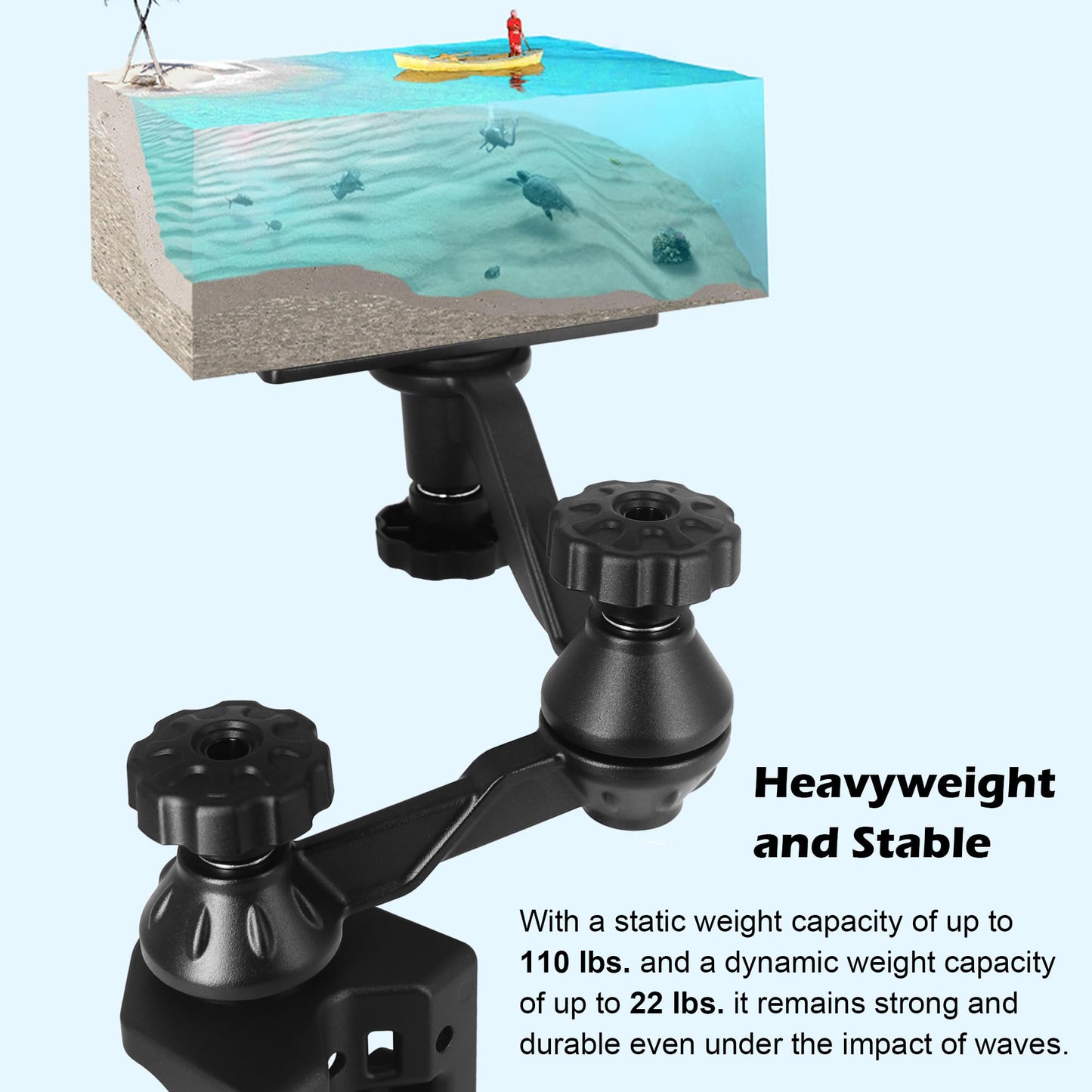 WINDFRD Aluminum Fish Finder Mount, Marine Electronics Mount with Reinforced 360° Swivel Adjustable Arm for 7"-16" Large Depth Finder Screen, Compatible with Garmin, Lowrance, Humminbird and More