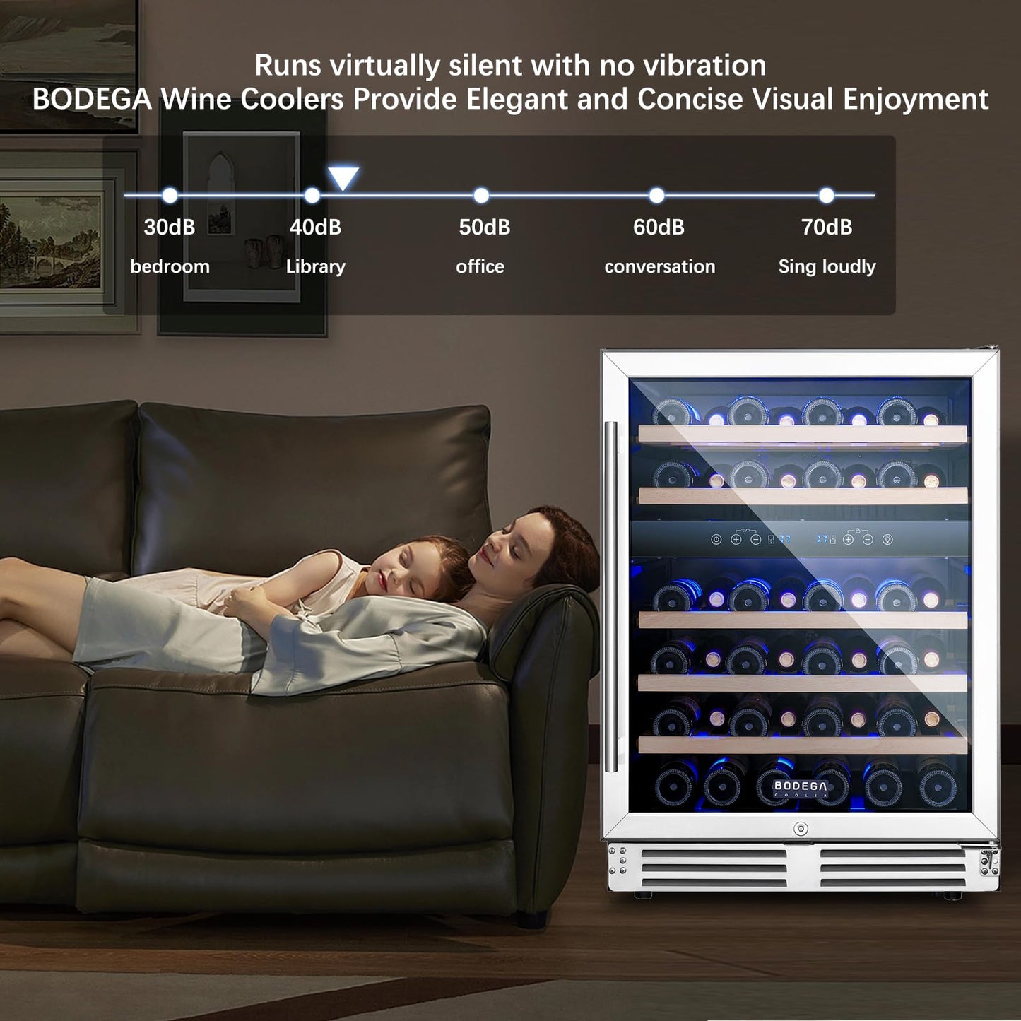 BODEGA 24 Inch Dual Zone Wine Fridge, 46 Bottle, Black 24” Wine Cooler Under Counter For Home and Kitchen, With Double-Layer Glass Door, Wine Refrigerators Free standing with Temperature Control.