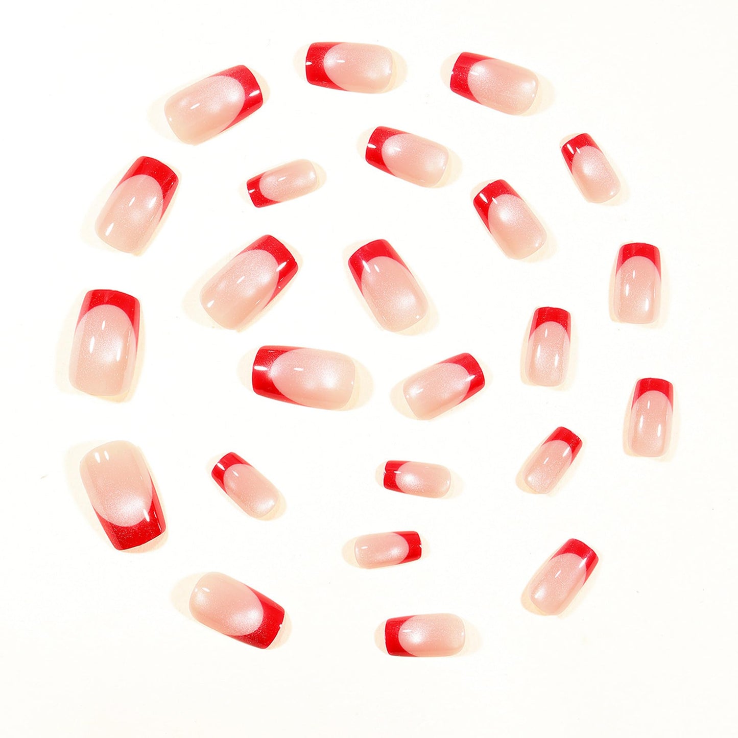 Taoyisent Red French Tip Cat Eye Press on Nails 24PCS Nude Pink Soft Gel Nails Short Square Glossy Magnetic Effect Fake Nails Reusable Full Cover Stick on Nails