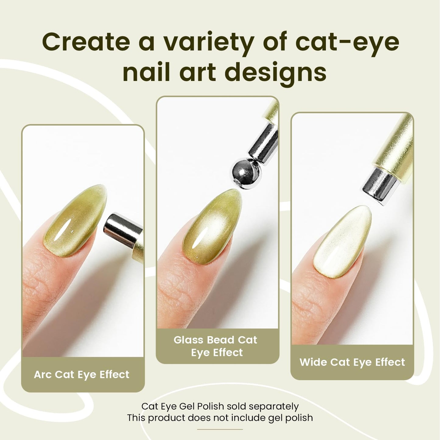 JODSONE 3-in-1 Cat Eye Magnet Nail Art Tool,Cylindrical & Ball Magnet Nail Art Pens, Multi-Effect Magnets for Cat Eye Gel Polish DIY at Home Salon(Magnet Only, No Gel Included)