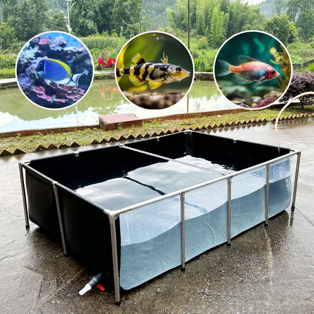 Aquarium Pool Pond,Collapsible Fish Ponds for Outside with Transparent Clear Viewing Panel,470 Gallon Fish Tank,PVC Canvas Above Ground Pond,Indoor/Outdoor Pond for Koi,Goldfish,with Drain Valve