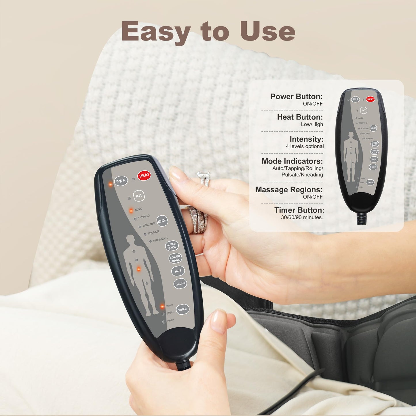 Vibration Back Massager with Heat, Massage Chair Pad with 10 Vibration Motors & 2 Heating Levels, Chair Massager for Recliner, Office Chair, Sofa