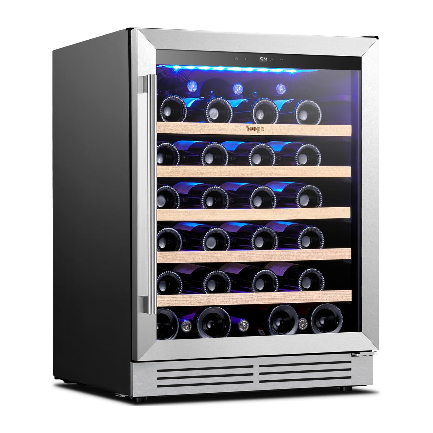 Yeego Wine Fridge Cooler - 24 Inch Wine Fridge Hold 52 Bottles, 40-65°F Wine Refrigerator Glass Door, Built in Fridge, Freestanding Adjustable Shelves Fridge for Beer Soda Drink Home Bar Office