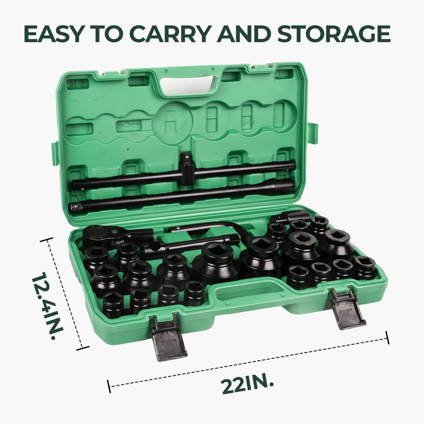 3/4 Inch and 1-Inch Drive Socket Set,26-Piece Metric Size (21-65mm) Jumbo Impact Socket Sets,6 Point, Cr-V,Includes 3/4" to 1" Adapter,Ratchet Wrench, 500m Sliding Bar and Storage Case