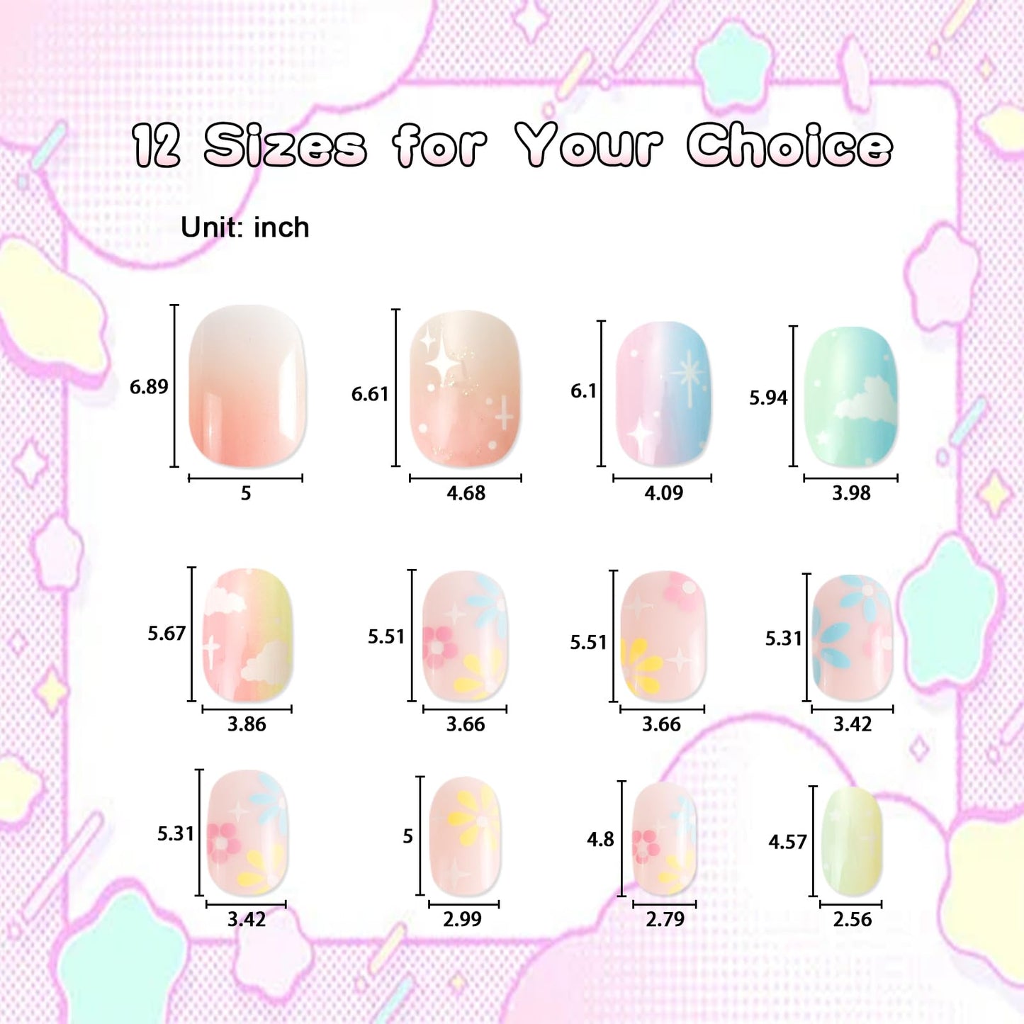 SIUSIO 3Pack Children Acrylic Fake Nails, 72pcs Press on Full Cover Gradient Color Rainbow Short False Nail Art Kits Set with Sticker Tabs Nail Glue Gel for Kids Little Girls Women - Rainbow Nebula