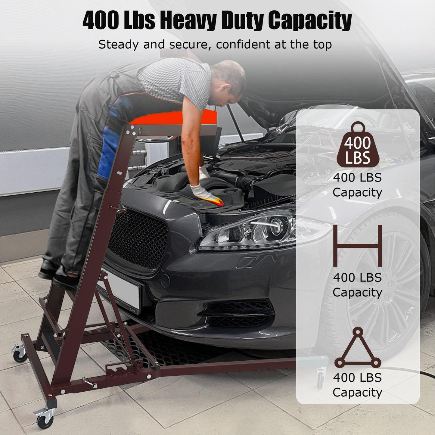 GarveeTech Adjustable Automotive Engine Creeper, Engine Creeper 48 in-66 in, Top Automotive Creeper 400 LBS Capacity for Home Garage, Workshop Repair Maintenance