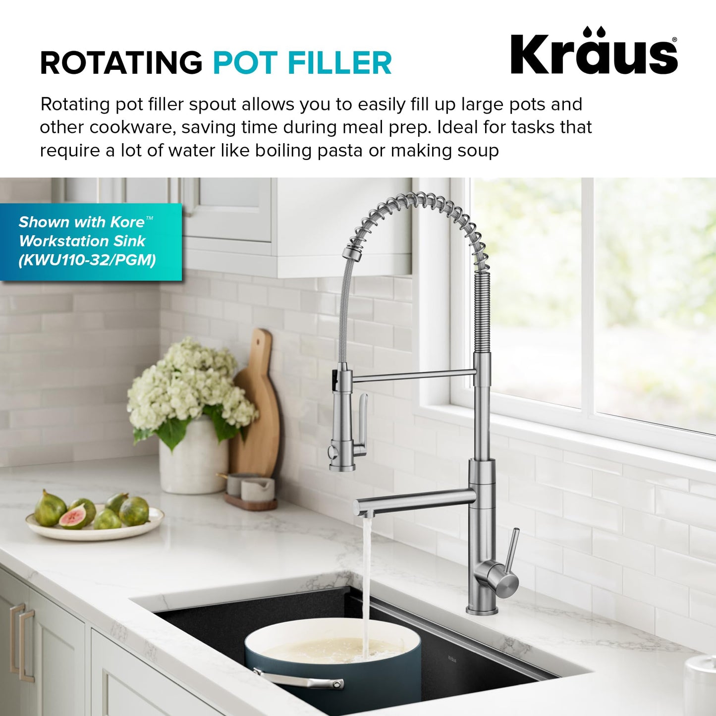 KRAUS Artec Pro Commercial Style 2-Function Single Handle Pull Down Kitchen Faucet with Pot Filler in Spot-Free Stainless Steel, KPF-1605SFS