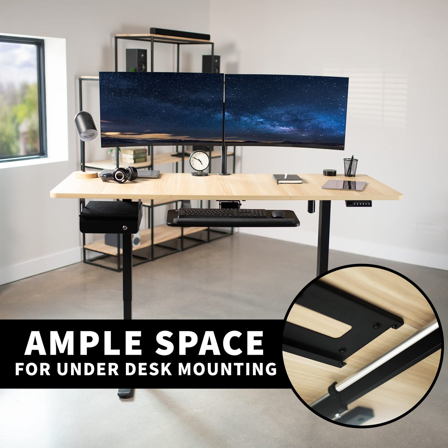 VIVO Electric Standing Desk Frame, Rear-Set Legs, Single Motor Memory Controller Height Adjustment, Frame Only, Black, DESK-100E-RB