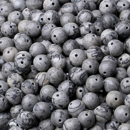 LAIDANLA Map Jasper 8mm Natural Stone Beads Round Loose Gemstone Stone Beads for DIY Bracelet Necklace Earrings Jewelry Making Polishing Genuine Real Beading Crystal 96PCS 2 Strand 32"