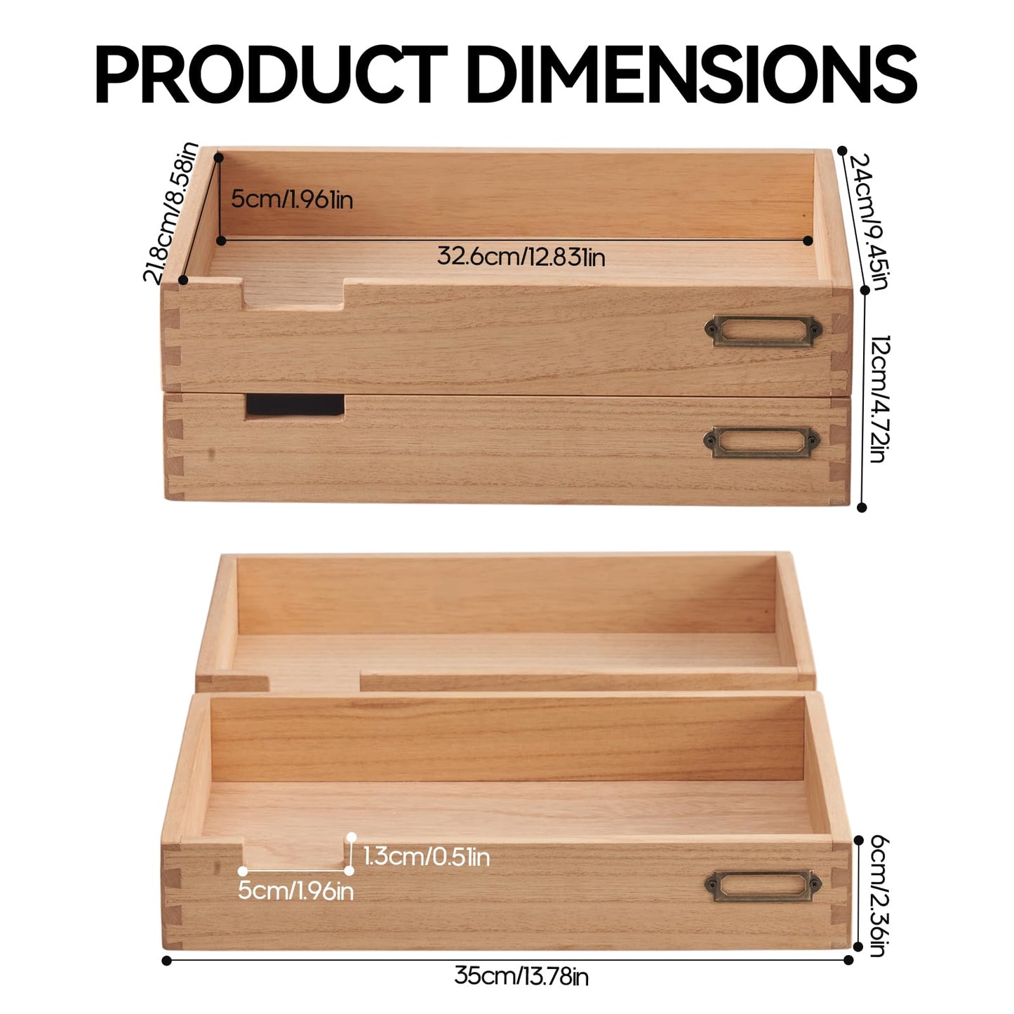 KIRIGEN Wood Desk Organizer Set of 2 Stackable Paper Tray Desktop Document Storage Wooden Letter Trays 2TTP-NA