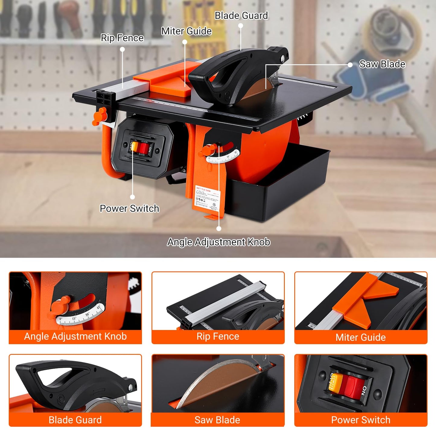 7 inch Wet Tile Saw, MERXENG 3450 RPM, Bevel cuts tile from 0 to 45 Degrees, Tile Cutter Wet Saw with Water Reservoir for Cutting Tiles and Stones, for DIY Enthusiasts