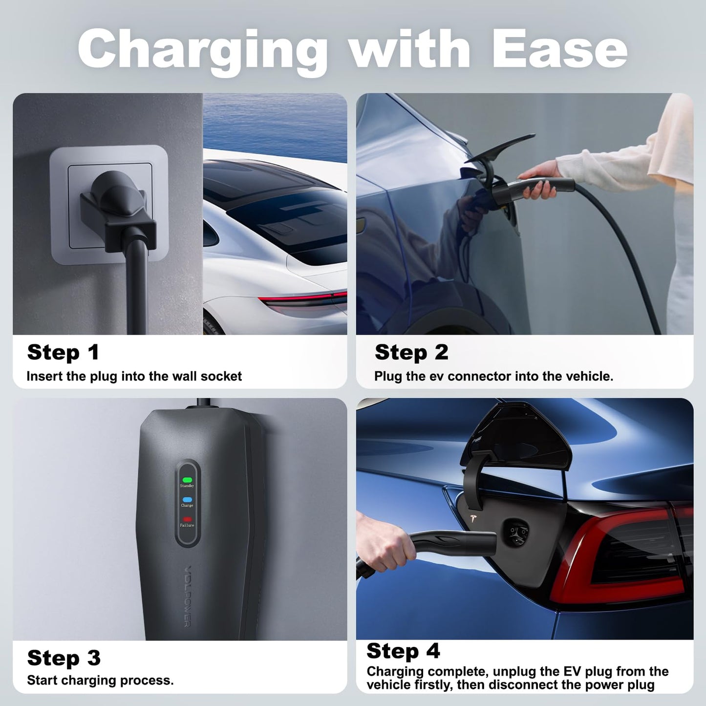 VDLPOWERVP Level 1/2 Tesla Charger 16Amp, Electric Vehicle Portable Charger with 28FT Cable, 3.5KW Home EV Charging Station for All Tesla Models Y/X/3/S,110V-240V, NEMA 6-20 & NEMA 5-15 Plug
