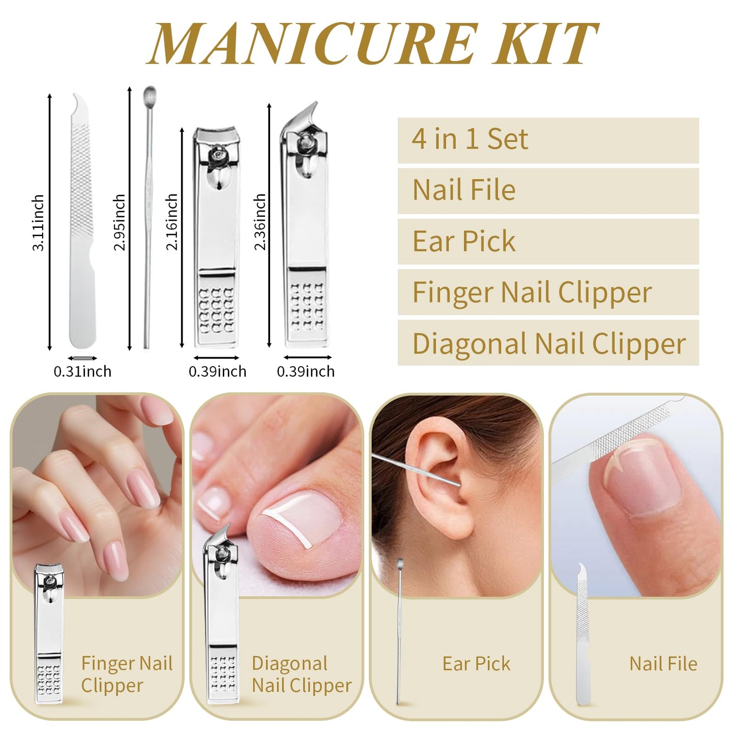 50 Sets Nail Clipper Set Bulk, 4-in-1 Stainless Steel Travel Nail Care Kit, Individually Wrapped Manicure Nail Kits with Case for Adults, Home, Hotel, Personal Care & Events（Black）