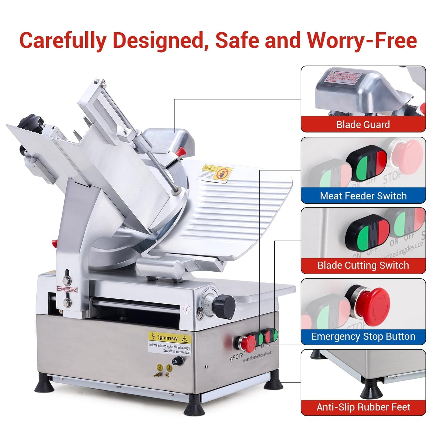 550W Automatic Commercial Meat Slicer - 12.6" Carbon Steel Blade, Double-motor Food Cutter with 0-15mm Adjustable Thickness, Low Noise
