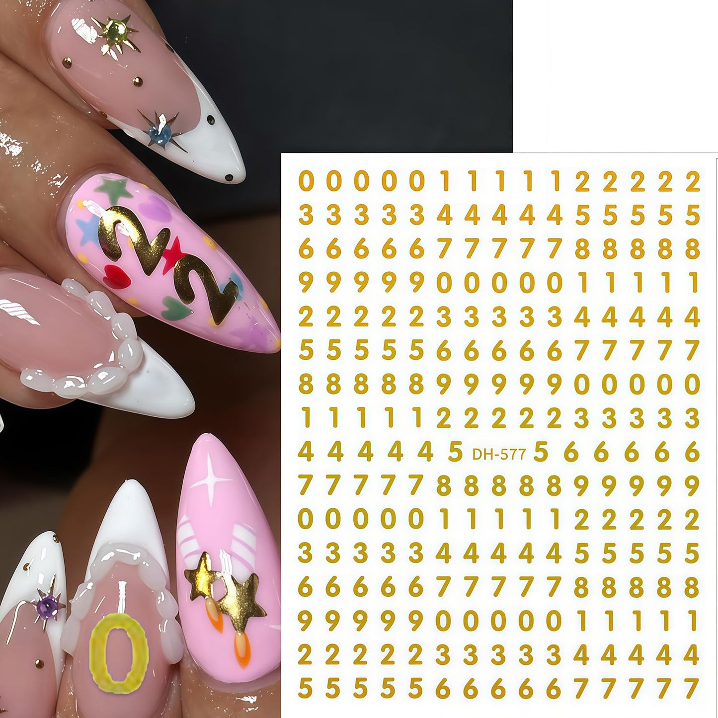 8 Sheets Letter Nail Art Stickers Number Nail Decals 3D Self Adhesive Gold Silver Letters and Numbers Nail Stickers Design Letter Number Mixed Style Decals for Women Daily DIY Manicure Decoration
