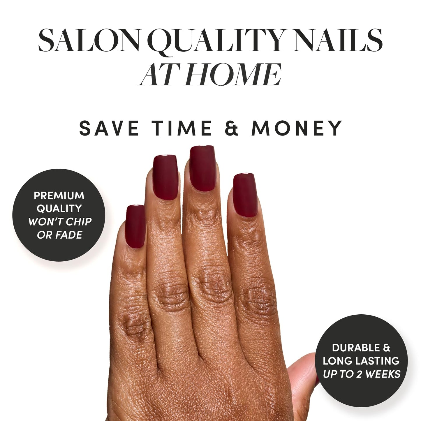 Glamnetic Press-On Nails Bundle - Cherry Mocha & Red Bottom | Dark Red Medium Square Fake Nails with a Glossy Finish | Red Accent Dual Side Medium Almond Fake Nails | Durable, Salon-Quality Nail Kits