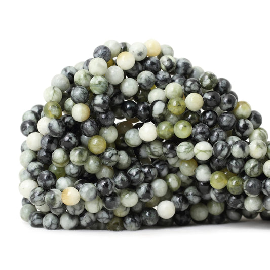CHEAVIAN 60PCS 6mm Natural Green Vine Jasper Round Loose Beads for Jewelry Making 1 Strand 15"