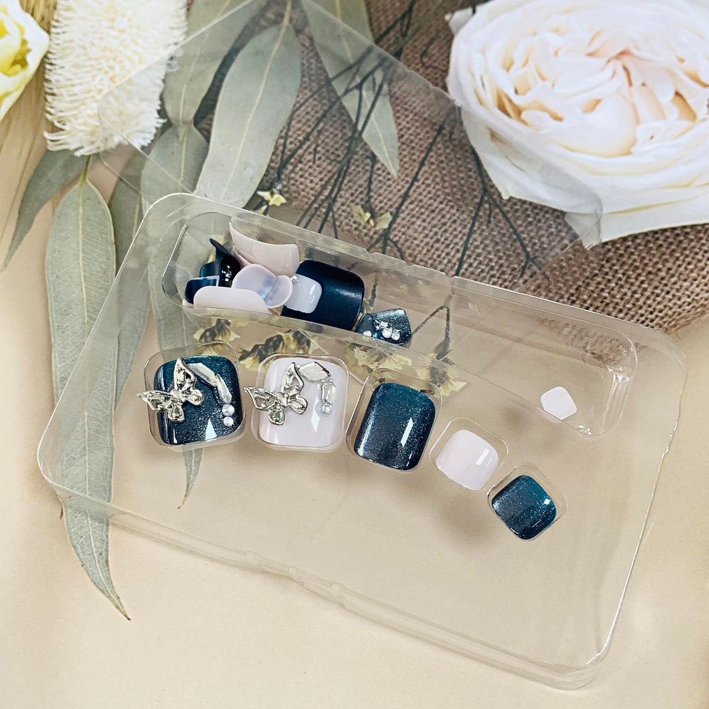 FIEONCIY Press on Toenails with Designs Acrylic Fake Nails for Toe Artificial False Nails with Charms Glue on Toe Nails for Spring Summer Stick on Toenails for Women Girls(JDP028)