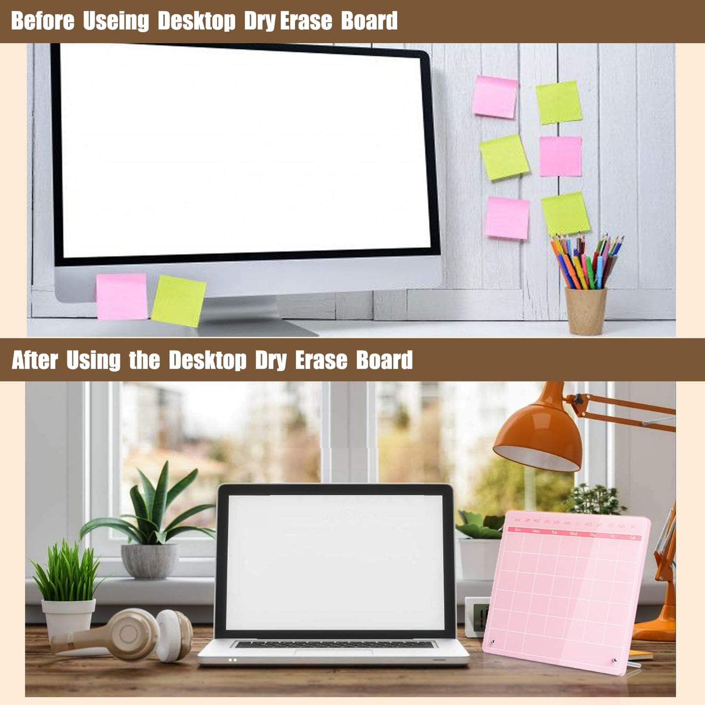 Marribol Calendar Dry Erase Board,12"X10",Acrylic Desk Calendar with Stand,Pink Dry Erase Board for Home Office School