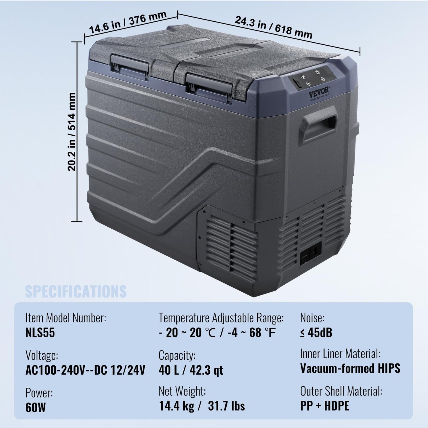 VEVOR Car Refrigerator, 12 Volt Car Refrigerator Fridge, 40 L Dual Zone Portable Freezer, -4℉-68℉ Adjustable Range, 12/24V DC and 100-240V AC Compressor Cooler for Outdoor, Camping, RV