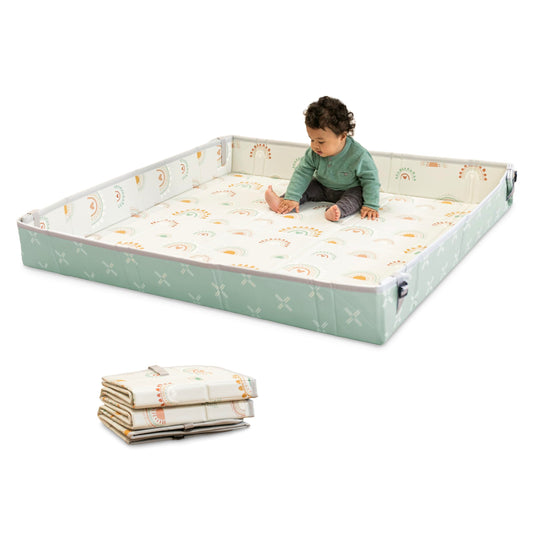 Infantino Foldable Soft Foam Play Mat, Reversible 57x57” Baby Mat for Floor Time, Lightweight, Portable & Easy to Store, Water Resistant, Wipeable, Rainbows