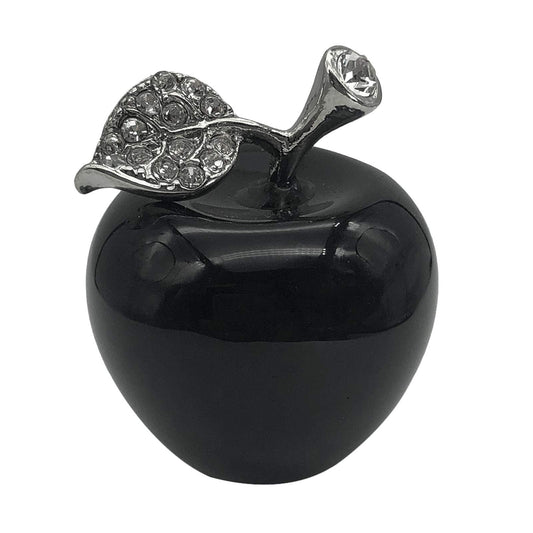 Fekuar Neyisaa Black Obsidian Crystal Apple Decor, Healing Crystals Pocket Stone Fruit Figurine Craft Home Decoration 30mm