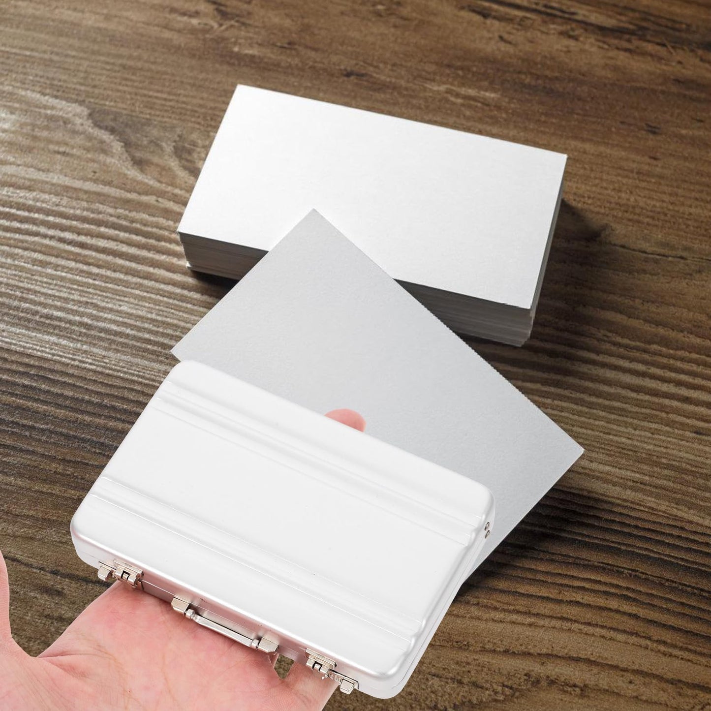 Tofficu Business Card Holder, Aluminum Alloy Name Card Case with Handle, Mini Metal Briefcase Organizer for Business Meetings And Events Storage Men（sliver）