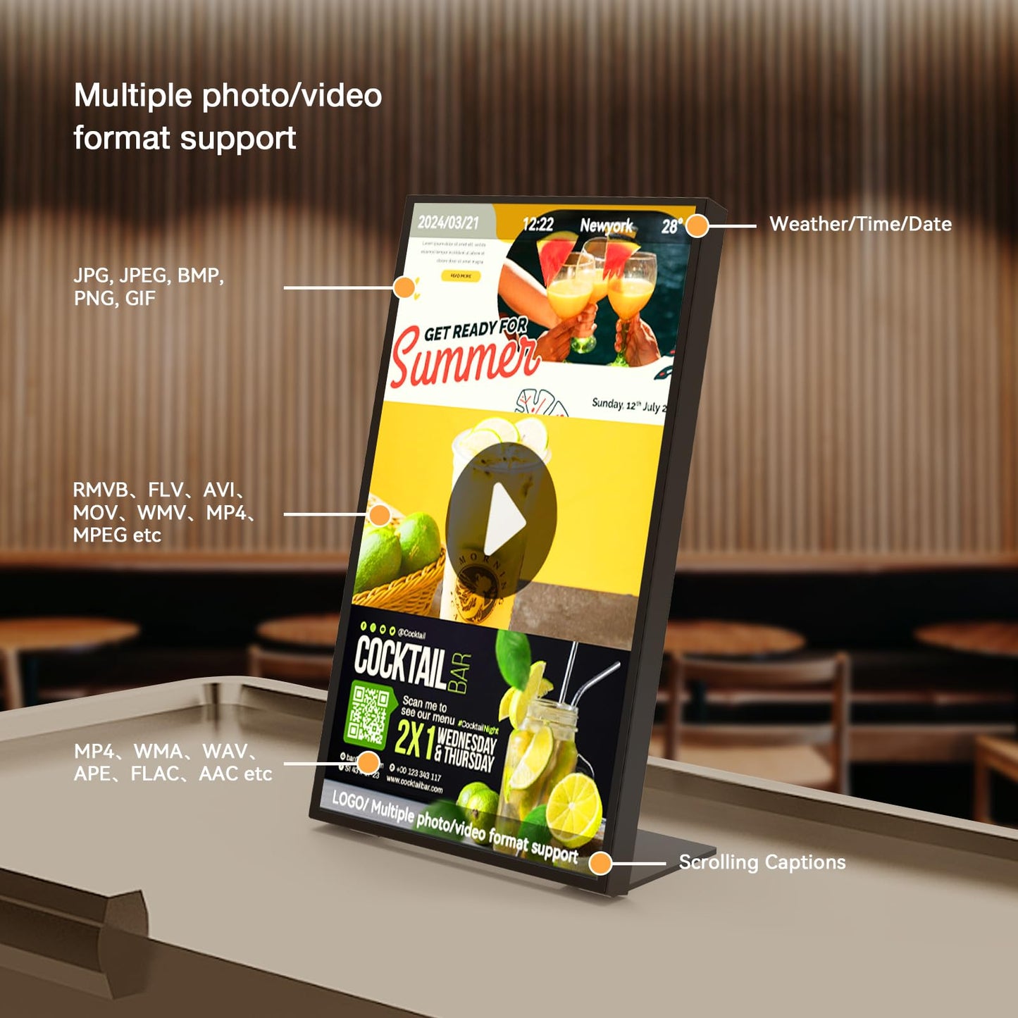 Canlarriz Digital Menu Board 18.5 inch Desktop Digital Signage Display Advertising Screen for Stores Restaurants and Commercial Display 700 nits Ultra-High Brightness Free Web Content Editor Android