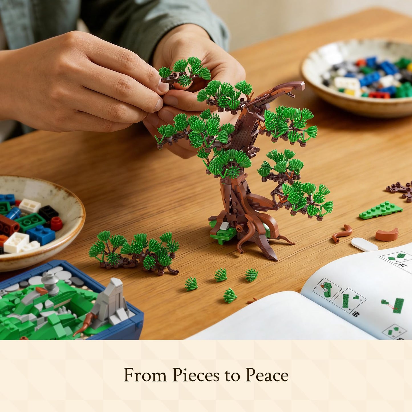 Wise Block Bonsai Tree Building Set, 950 pcs Pine Building Blocks, Artificial Bonsai Tree Plants for Home Decor, DIY Arts & Crafts Kits